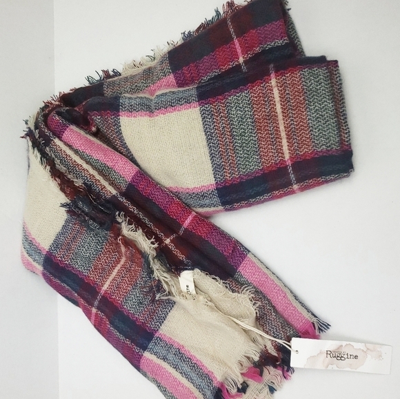 New Fuchsia plaid soft Oversized blanket scarf - Picture 2 of 2